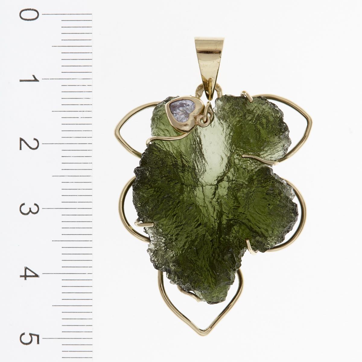Golden pendant with a moldavite and zorconia - leaf 759