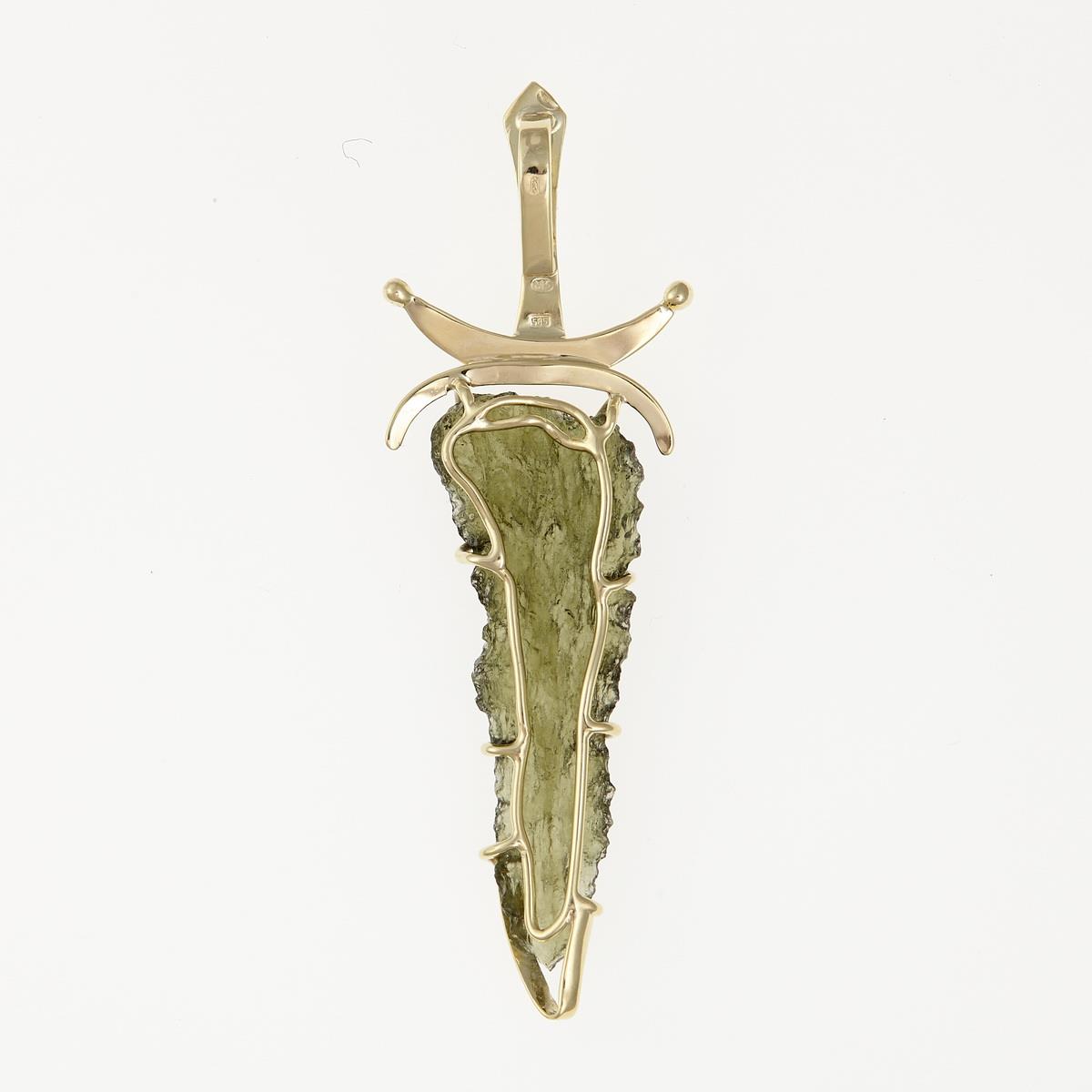 Golden pendant with a moldavite - Sword MW946