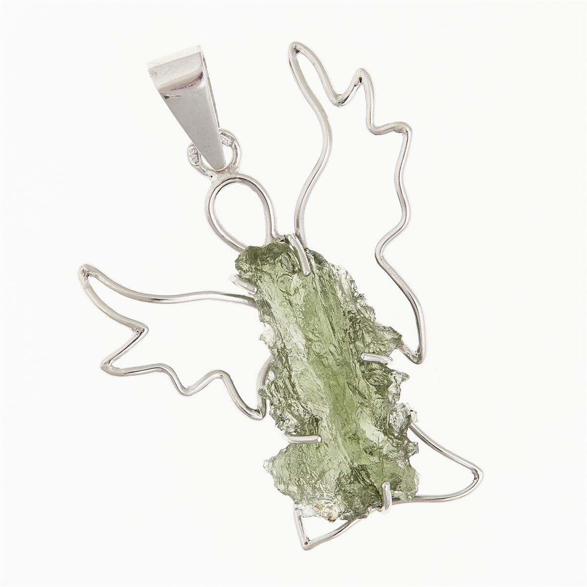 Silver pendant with moldavite - angel 9499B