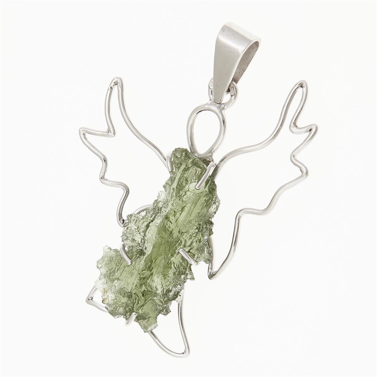 Silver pendant with moldavite - angel 9499B