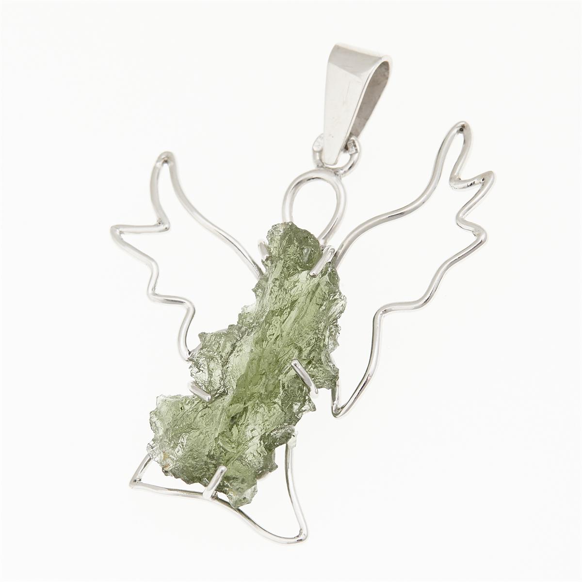 Silver pendant with moldavite - angel 9499B