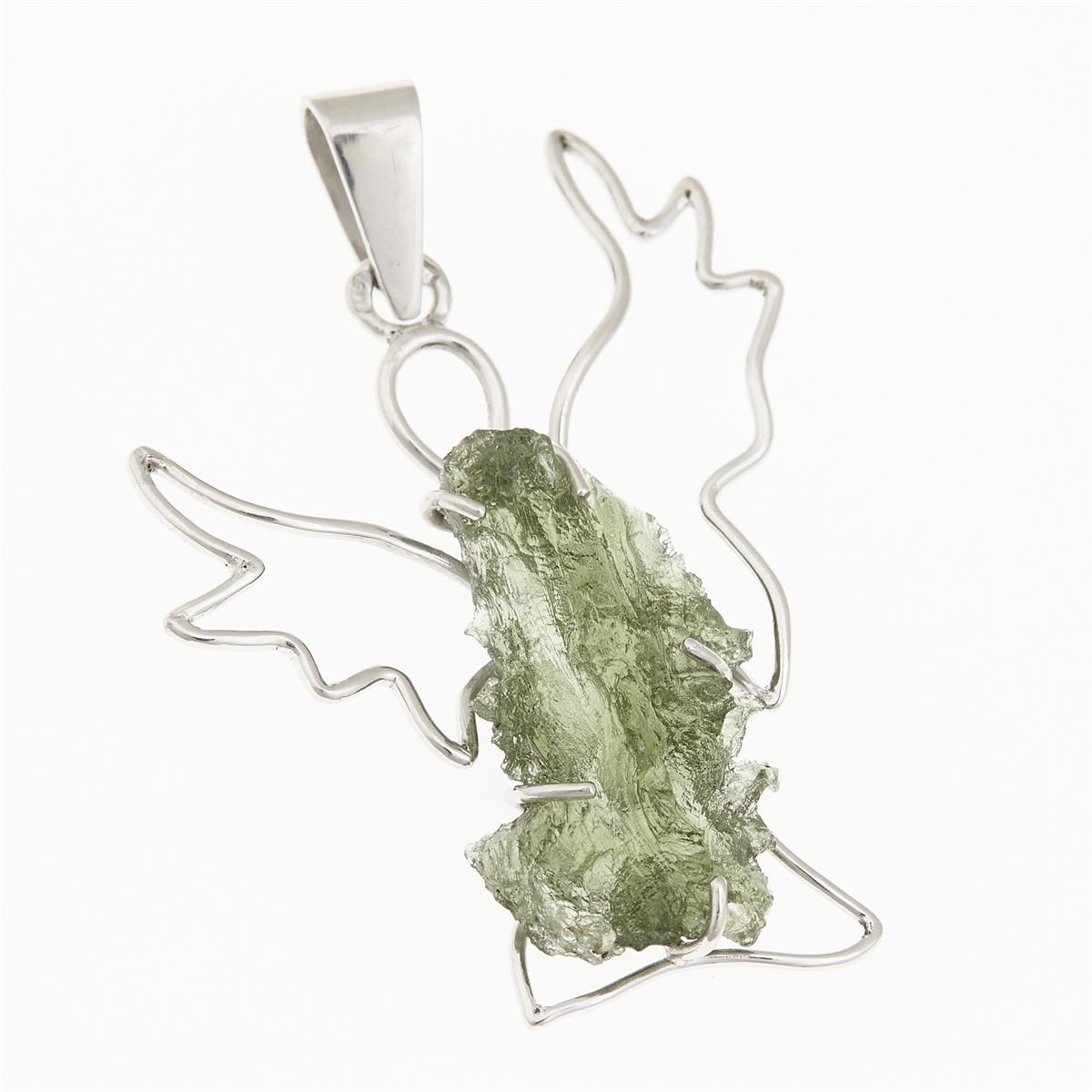 Silver pendant with moldavite - angel 9499B