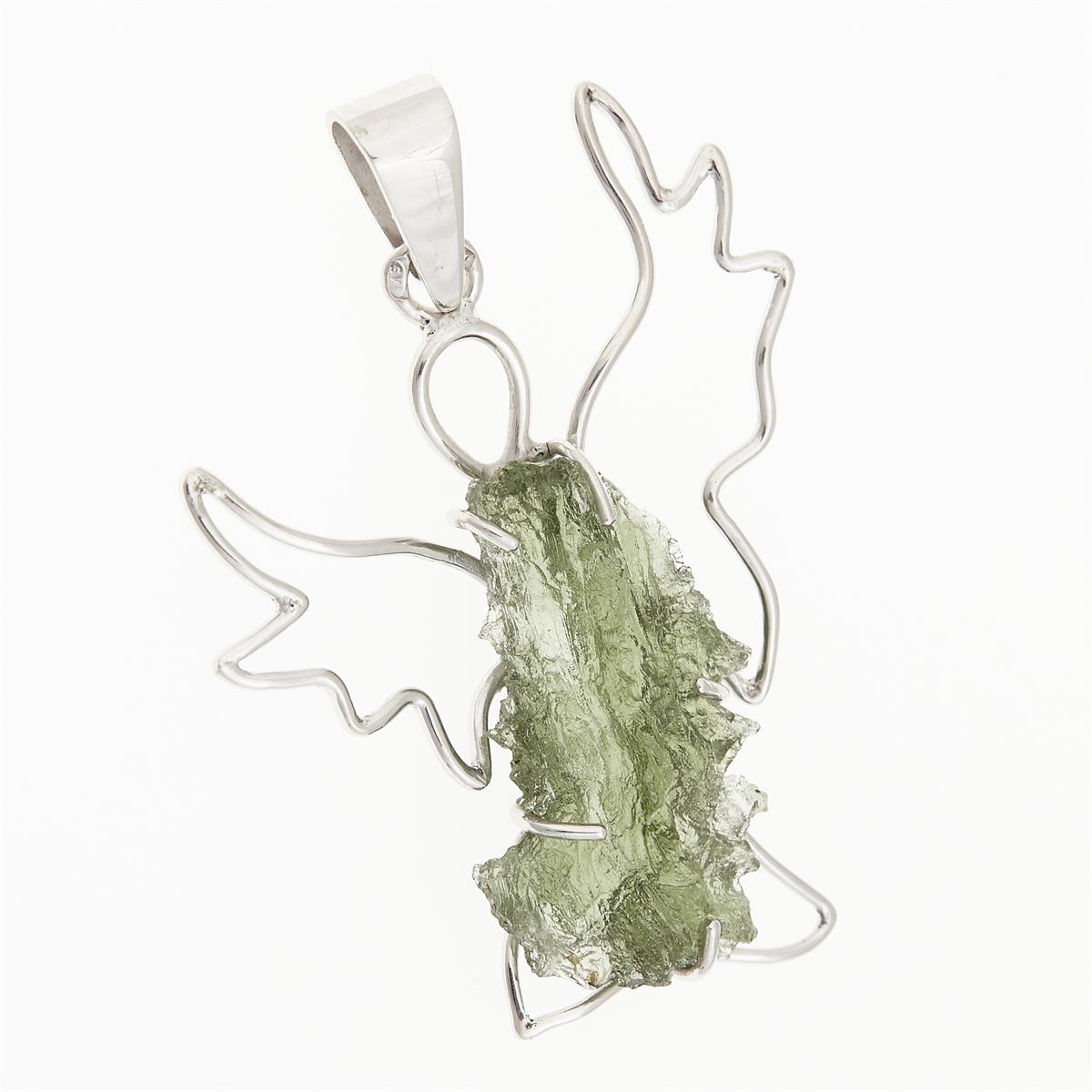 Silver pendant with moldavite - angel 9499B