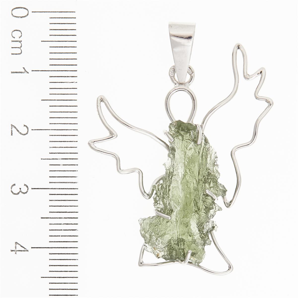 Silver pendant with moldavite - angel 9499B