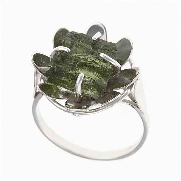 Silver ring with natural moldavite - Bloom 007