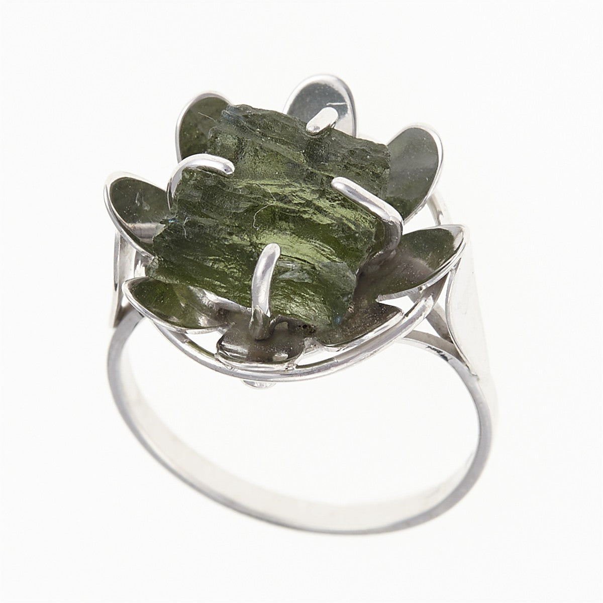 Silver ring with natural moldavite - Bloom 007