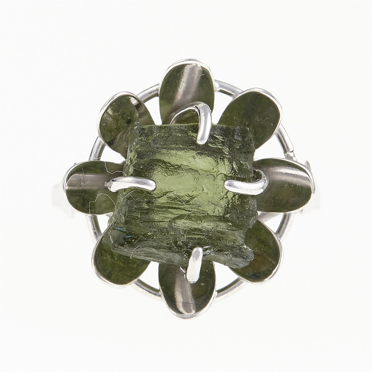 Silver ring with natural moldavite - Bloom 007