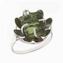 Silver ring with natural moldavite - Bloom 007