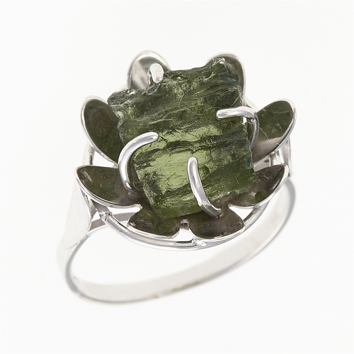 Silver ring with natural moldavite - Bloom 007