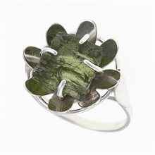 Silver ring with natural moldavite - Bloom 007