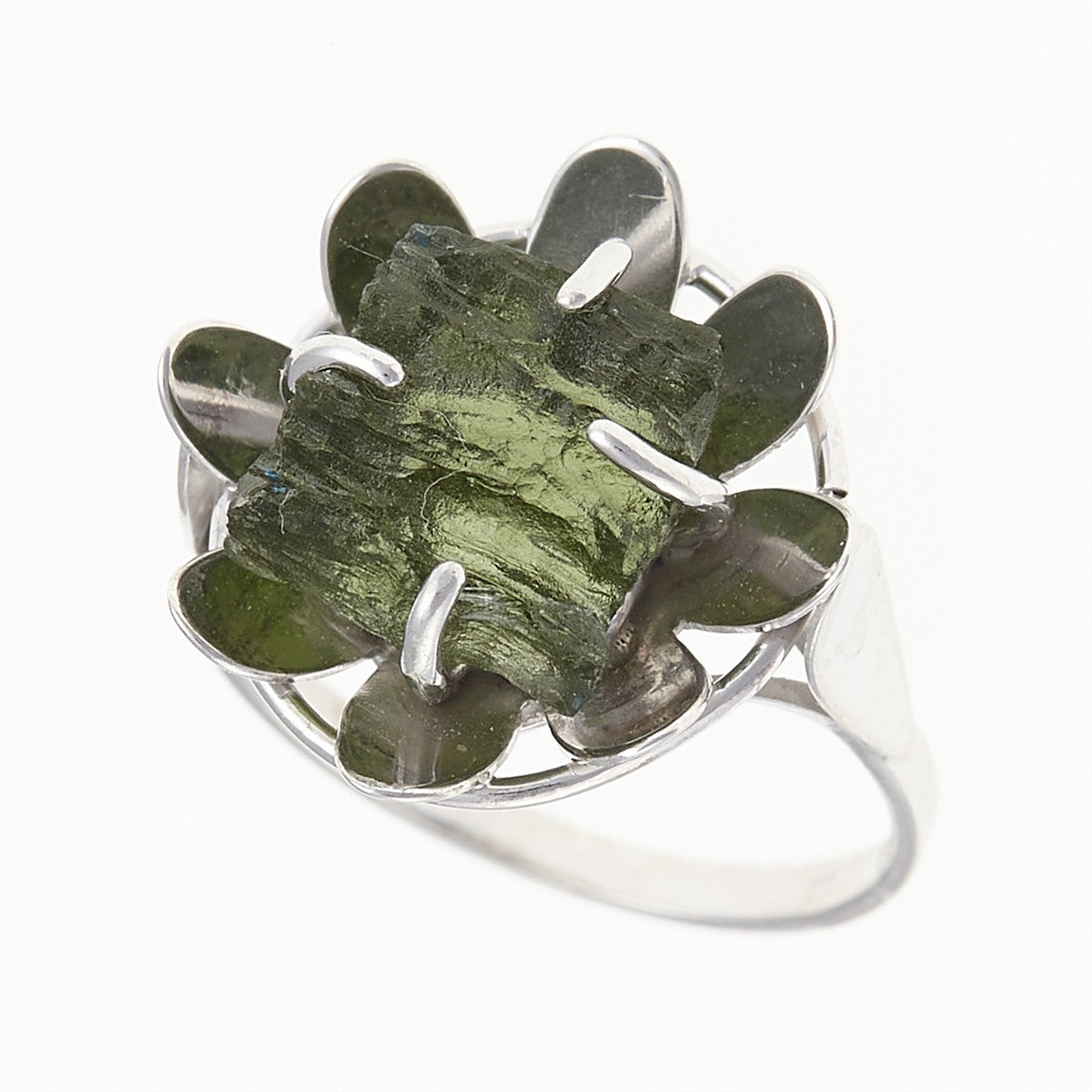 Silver ring with natural moldavite - Bloom 007