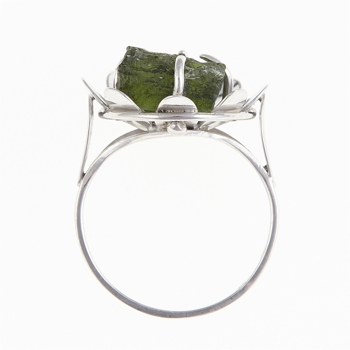 Silver ring with natural moldavite - Bloom 007
