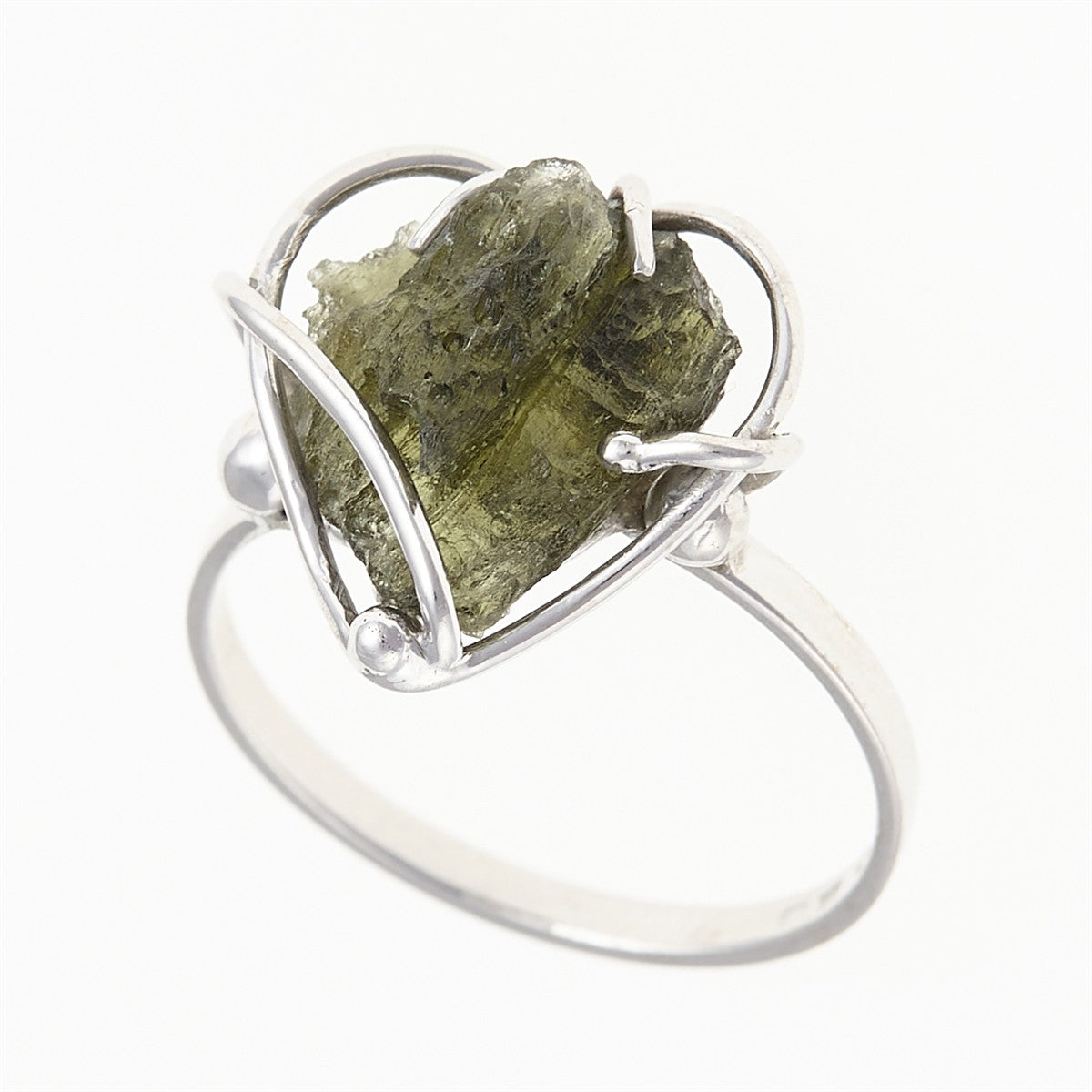 Silver ring with natural moldavite - Heart 008