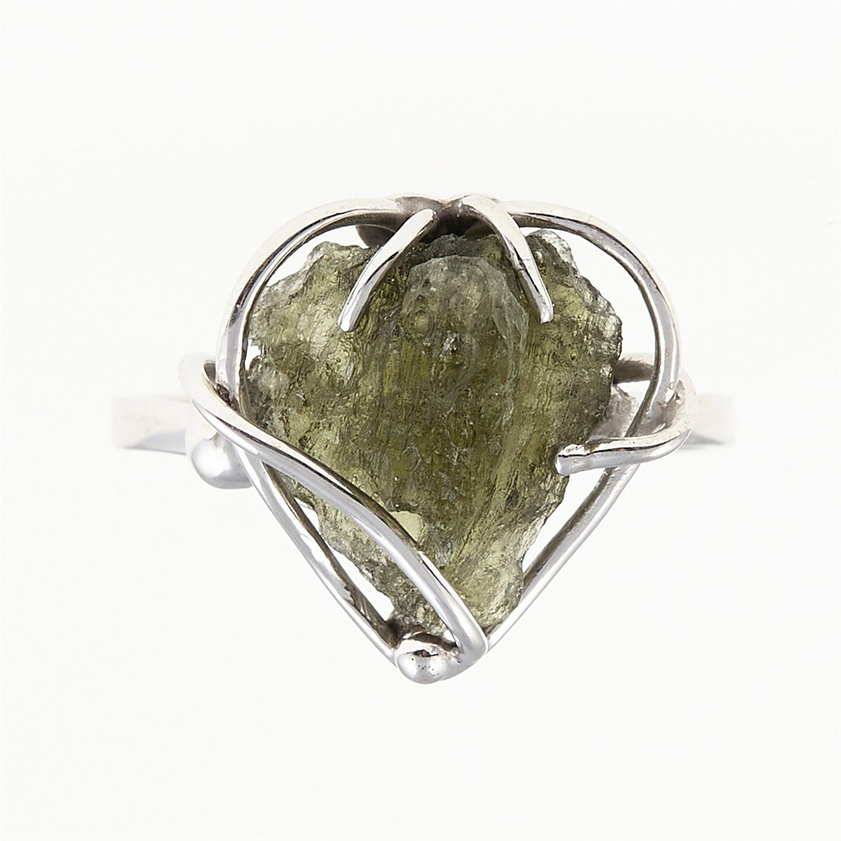 Silver ring with natural moldavite - Heart 008