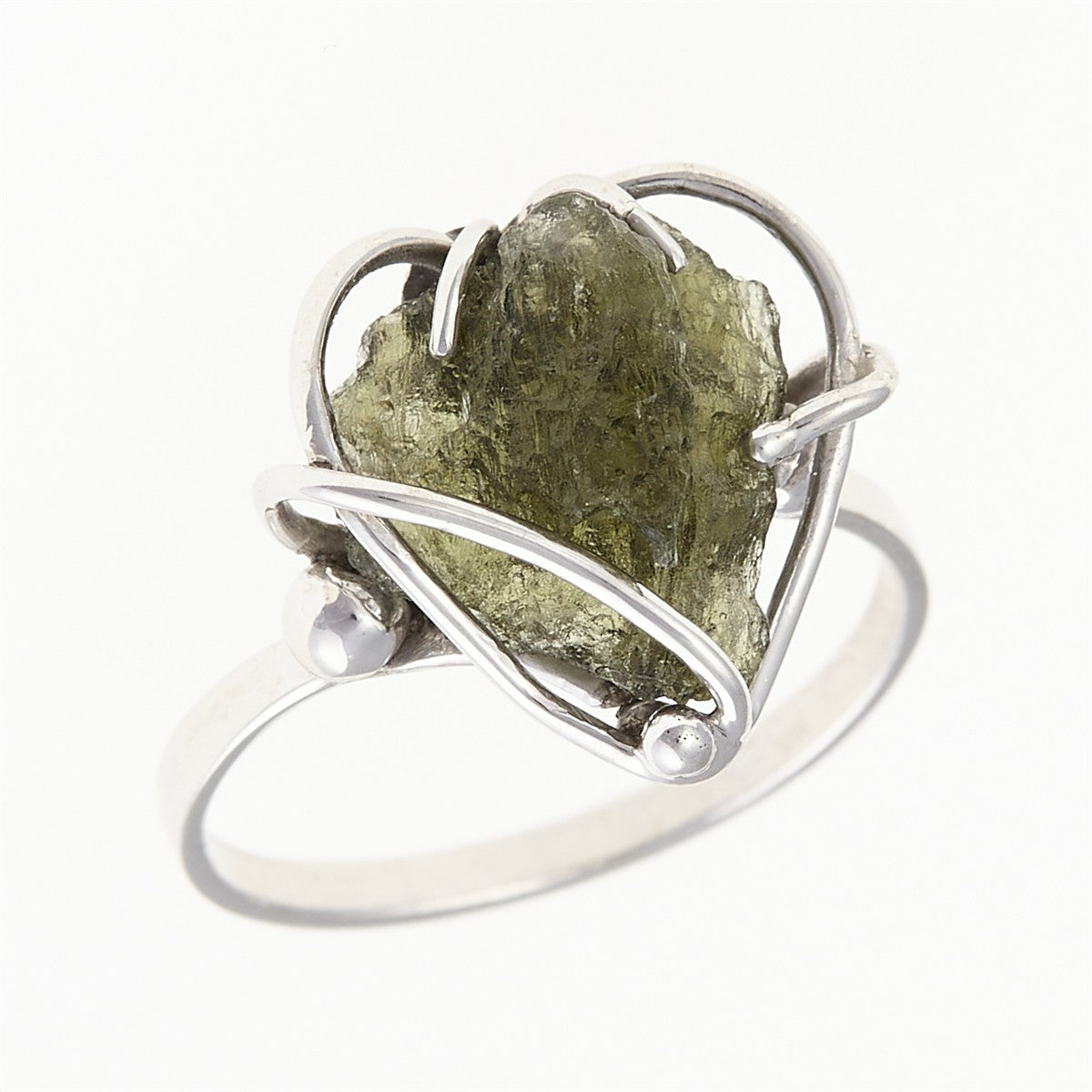 Silver ring with natural moldavite - Heart 008