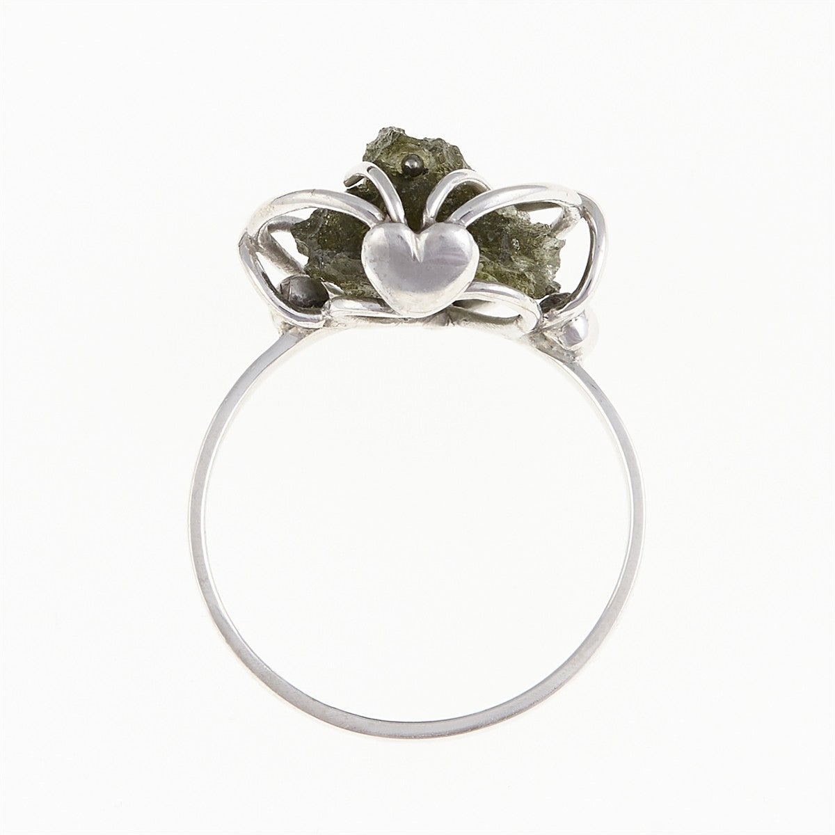 Silver ring with natural moldavite - Heart 008