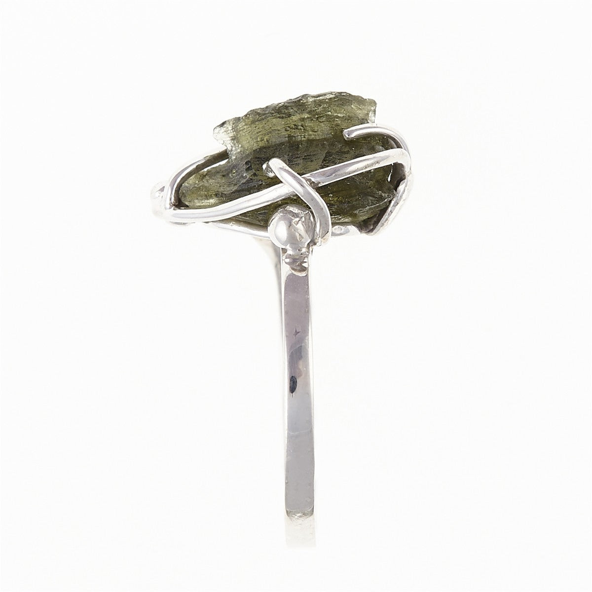 Silver ring with natural moldavite - Heart 008