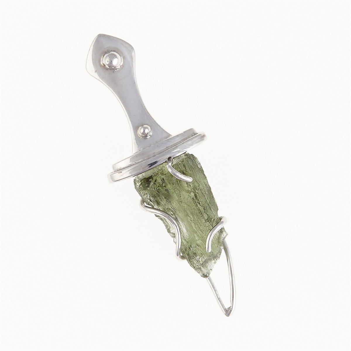 Silver pendant with moldavite - Arabic dagger 009
