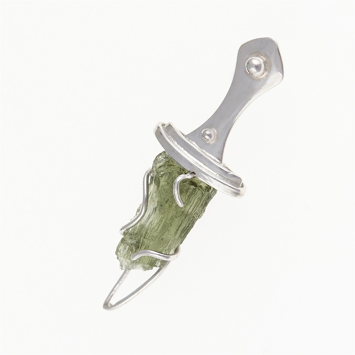 Silver pendant with moldavite - Arabic dagger 009
