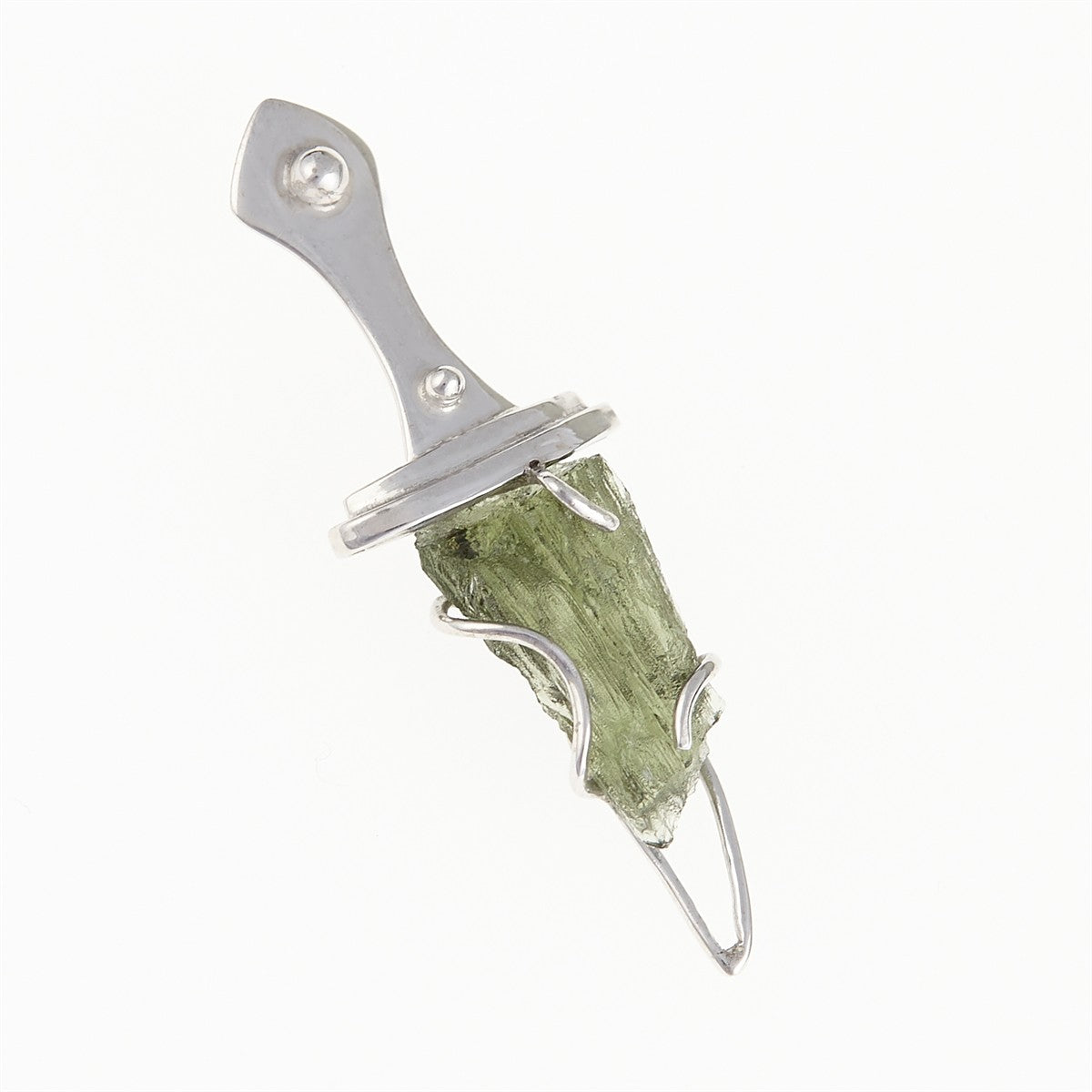 Silver pendant with moldavite - Arabic dagger 009