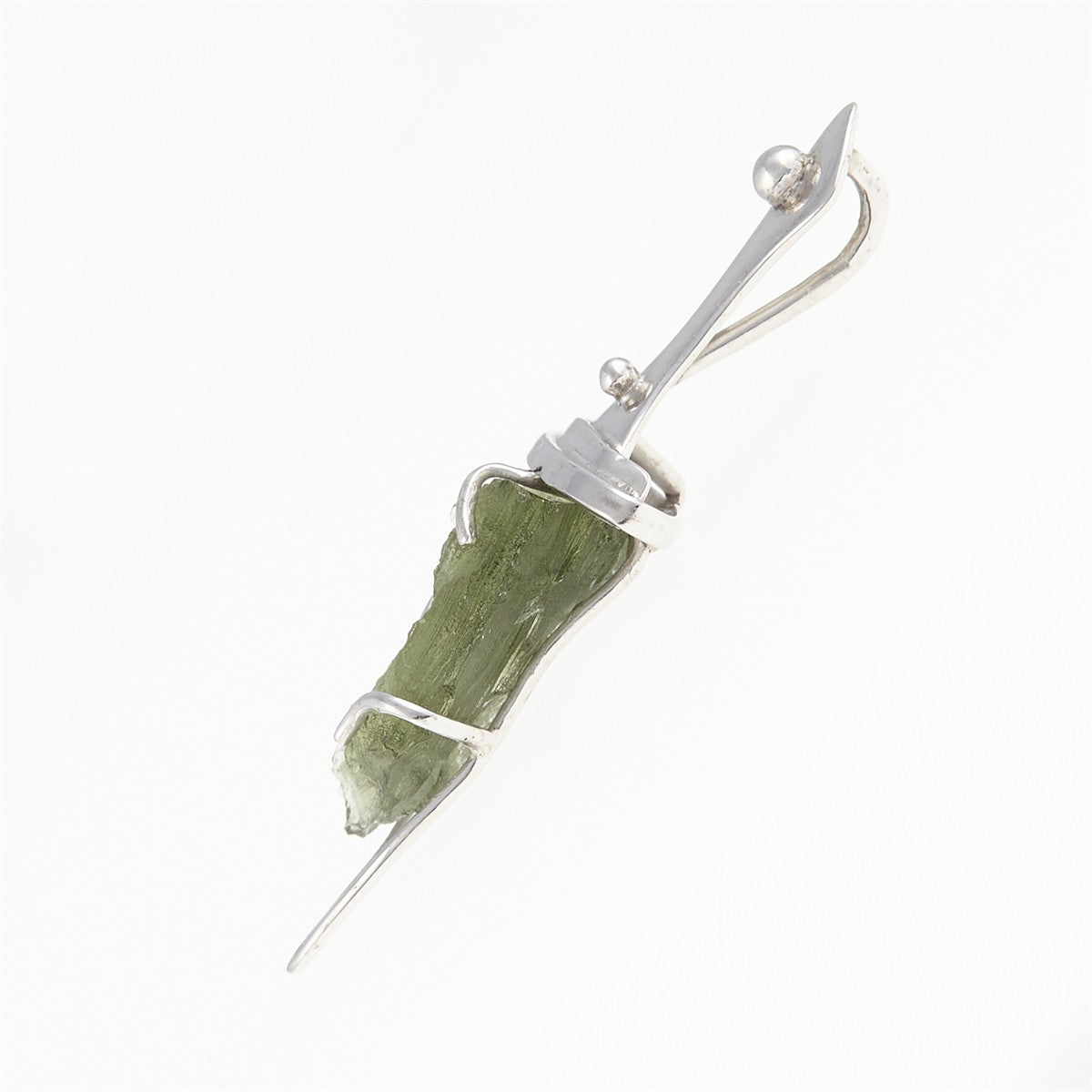 Silver pendant with moldavite - Arabic dagger 009