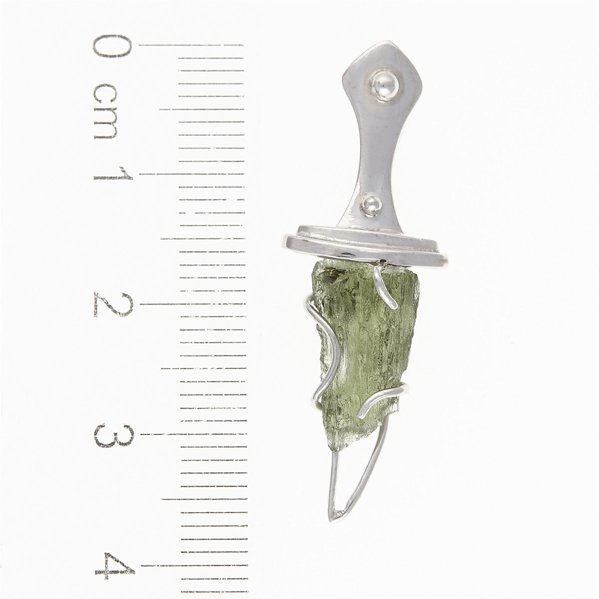 Silver pendant with moldavite - Arabic dagger 009