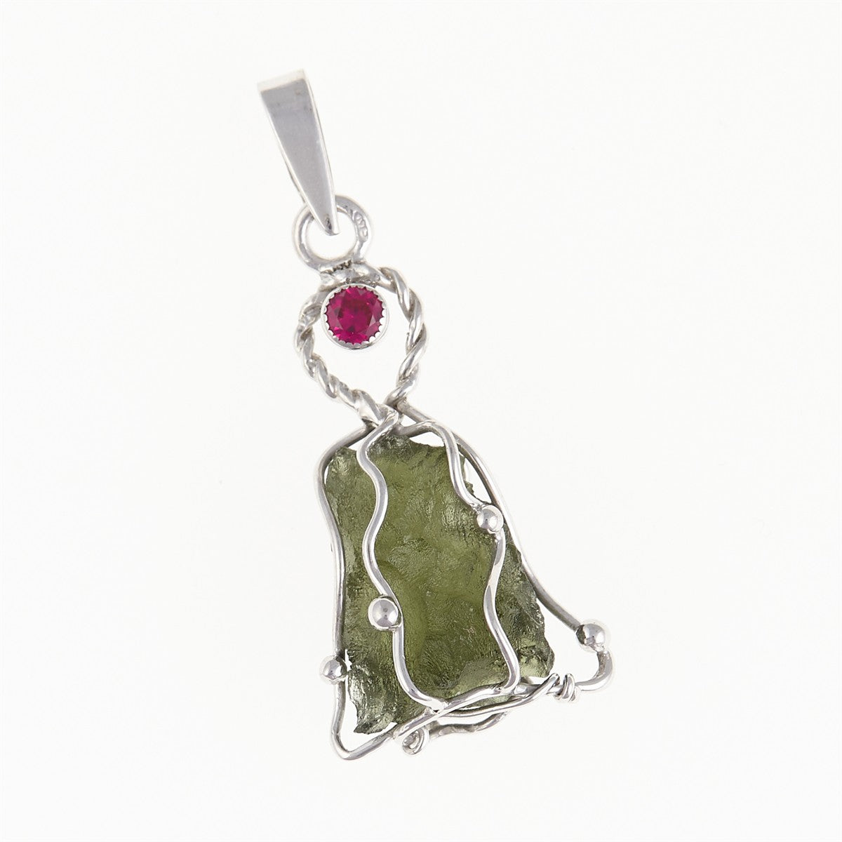 Silver pendant with moldavite - angel 010