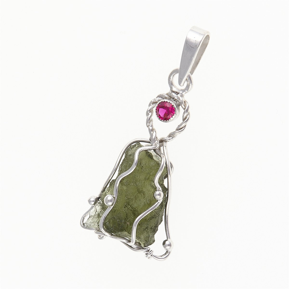 Silver pendant with moldavite - angel 010