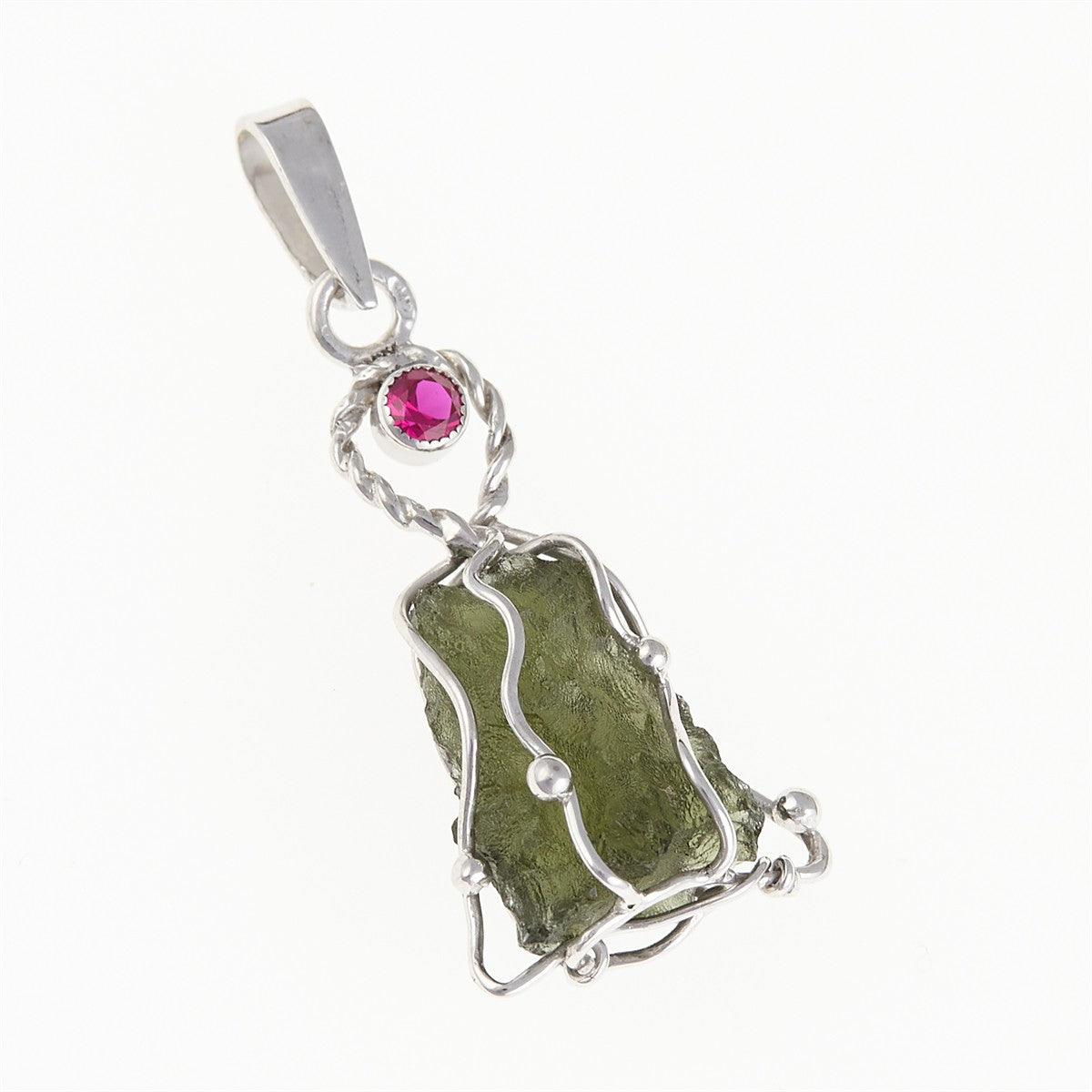 Silver pendant with moldavite - angel 010