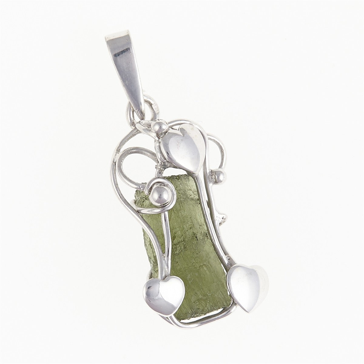 Silver pendant with moldavite – heart 012