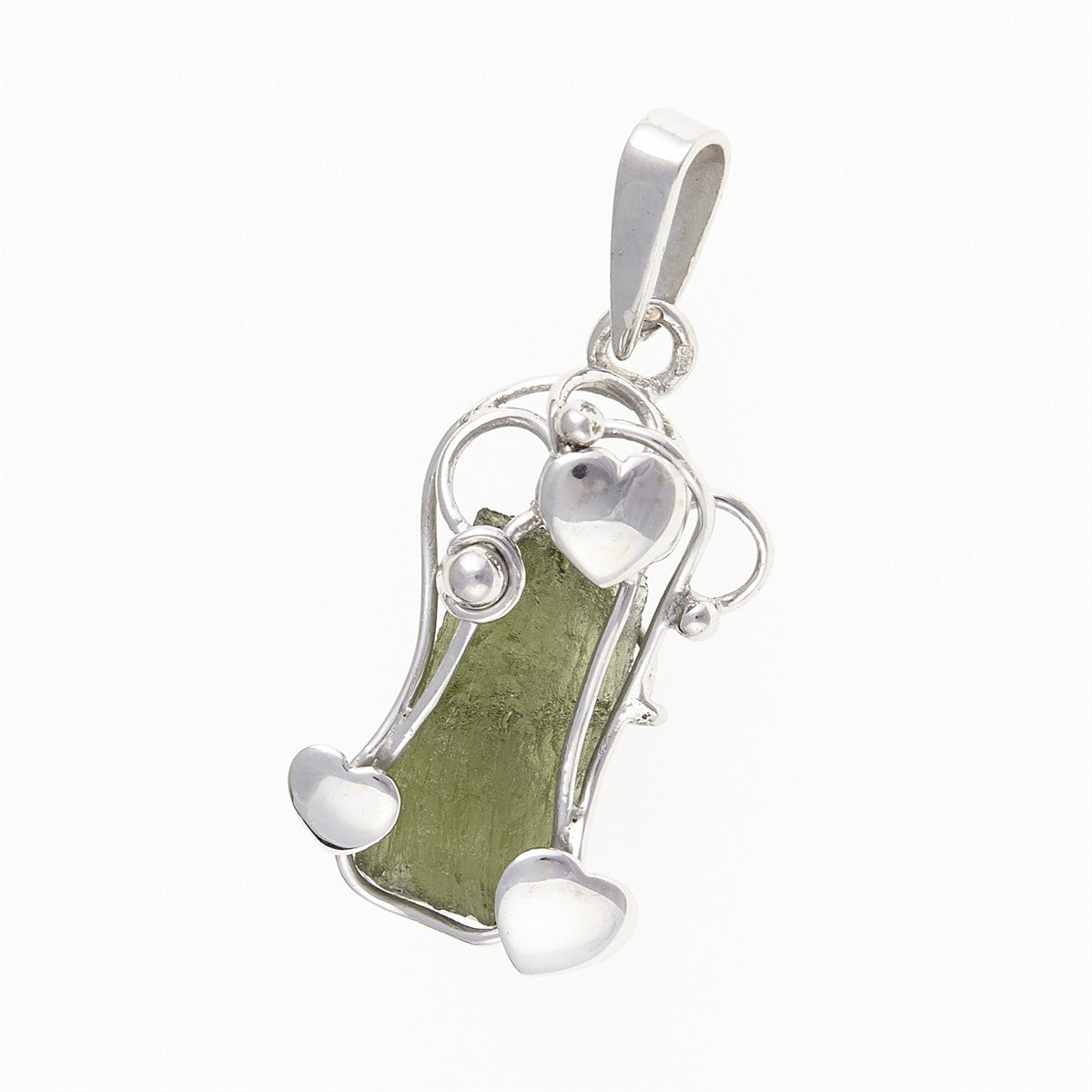 Silver pendant with moldavite – heart 012