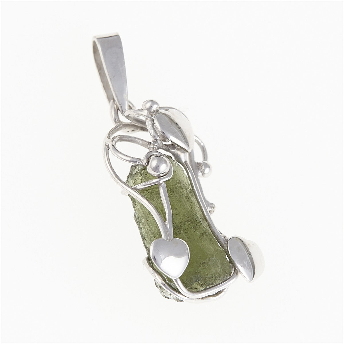 Silver pendant with moldavite – heart 012