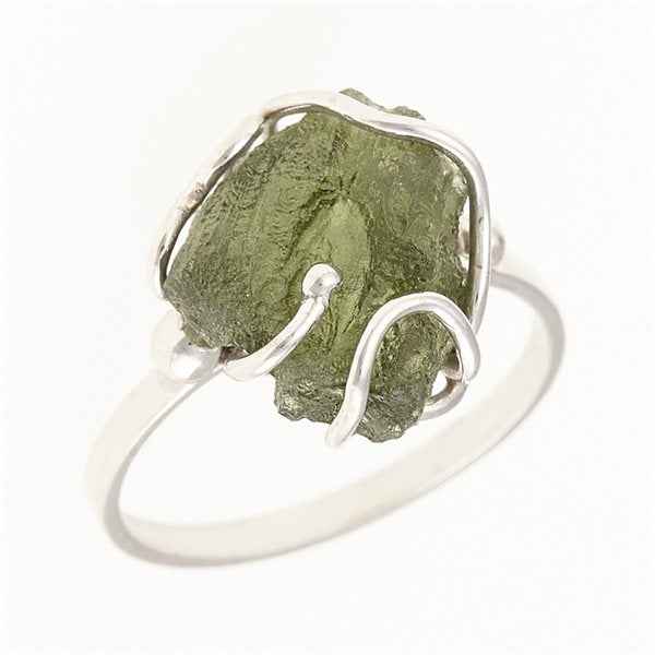 Silver ring with natural moldavite MWB014