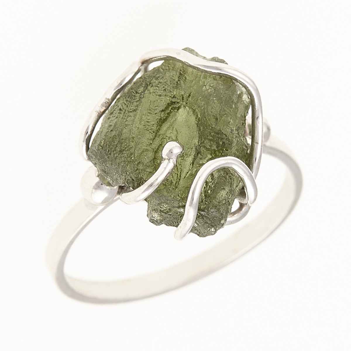 Silver ring with natural moldavite MWB014
