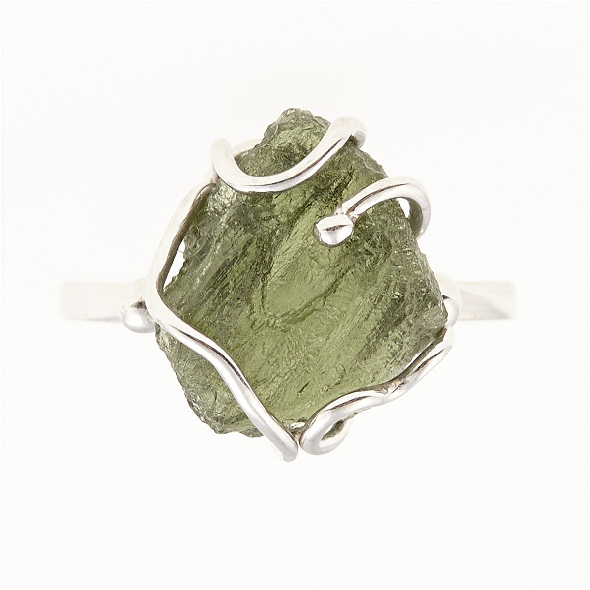Silver ring with natural moldavite MWB014