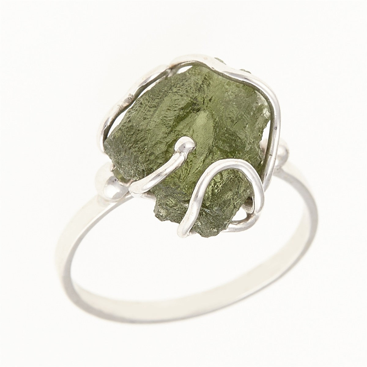 Silver ring with natural moldavite MWB014