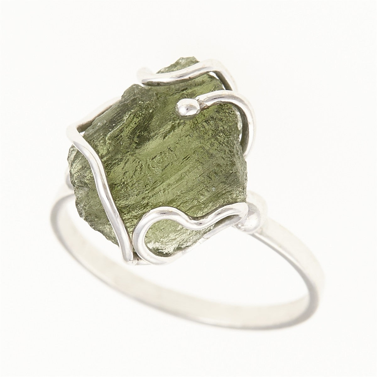 Silver ring with natural moldavite MWB014