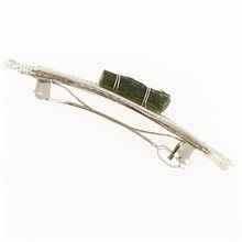 Silver hair clip with natural moldavite 23-35