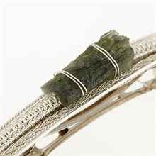 Silver hair clip with natural moldavite 23-35