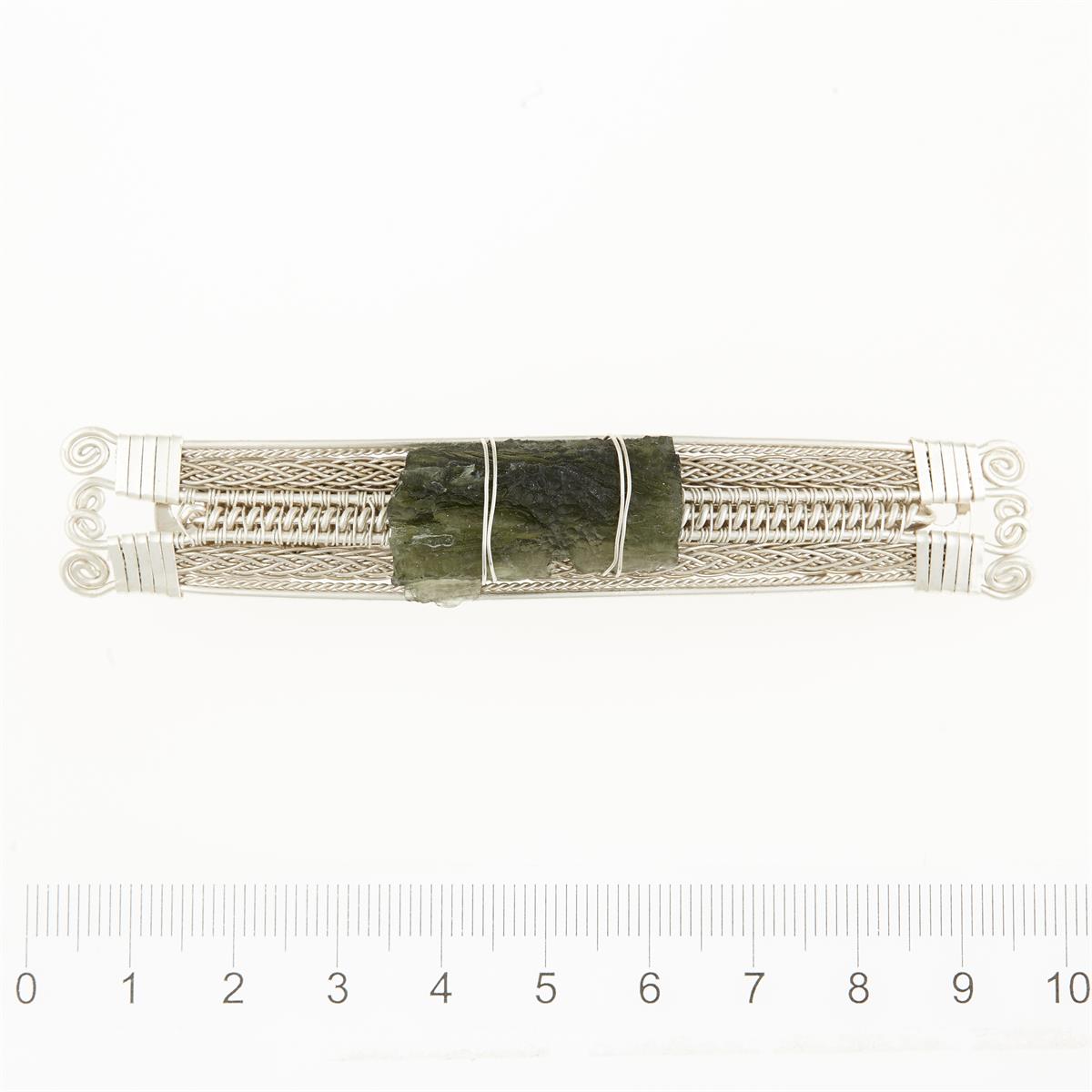 Silver hair clip with natural moldavite 23-35