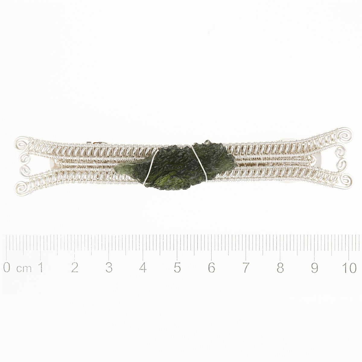 Silver hair clip with natural moldavite 9086