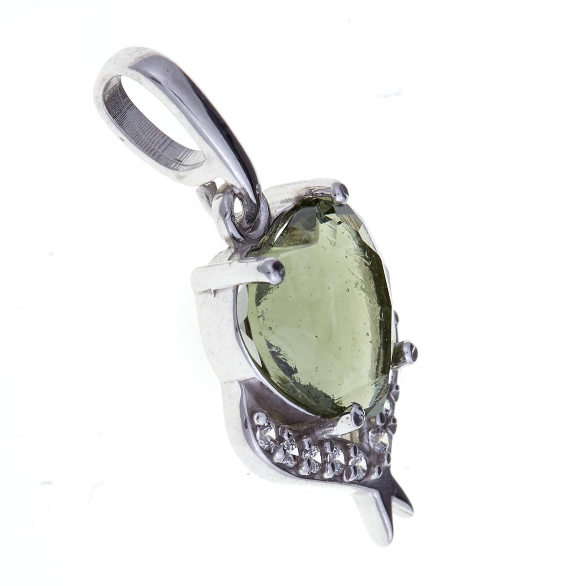 Silver pendant with moldavite and zirkonia 010