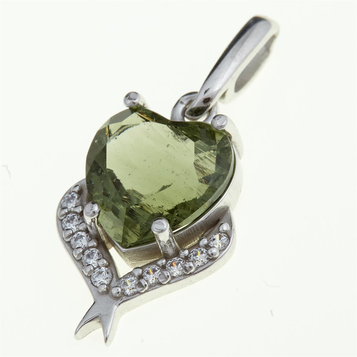 Silver pendant with moldavite and zirkonia 010
