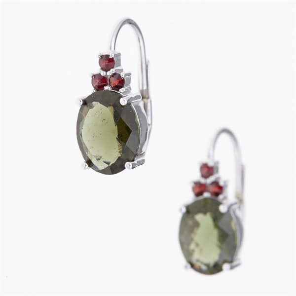 Orecchini in argento con moldaviti e granati 024G