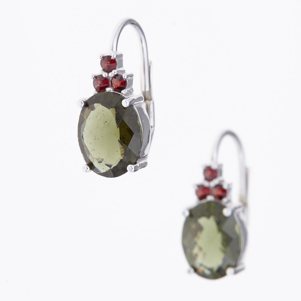 Silver earrings with moldavites and garnets 024G