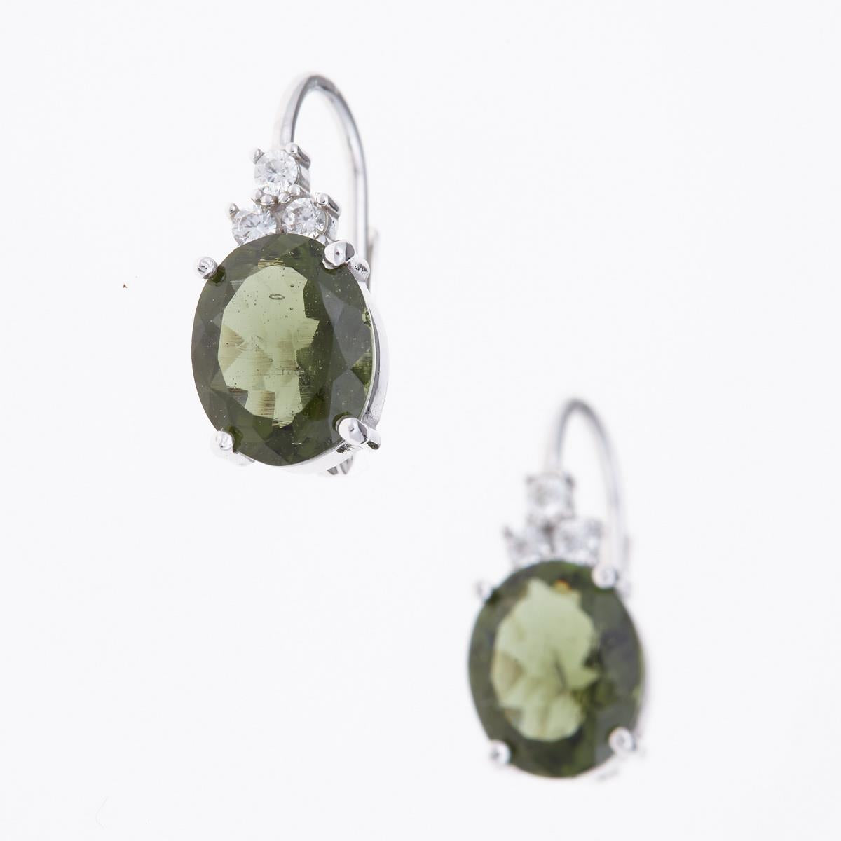 Silver earrings with moldavites and cubic zirconia 024Z