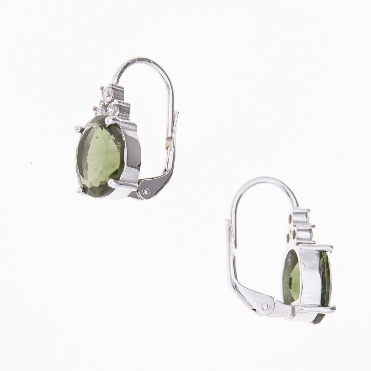 Silver earrings with moldavites and cubic zirconia 024Z