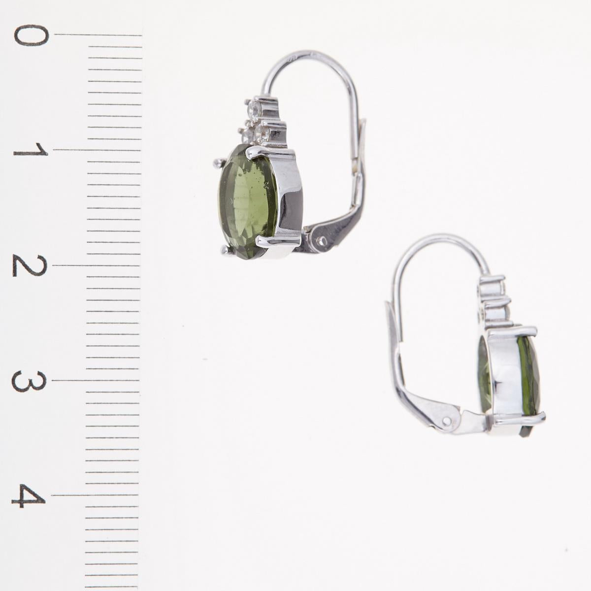 Silver earrings with moldavites and cubic zirconia 024Z