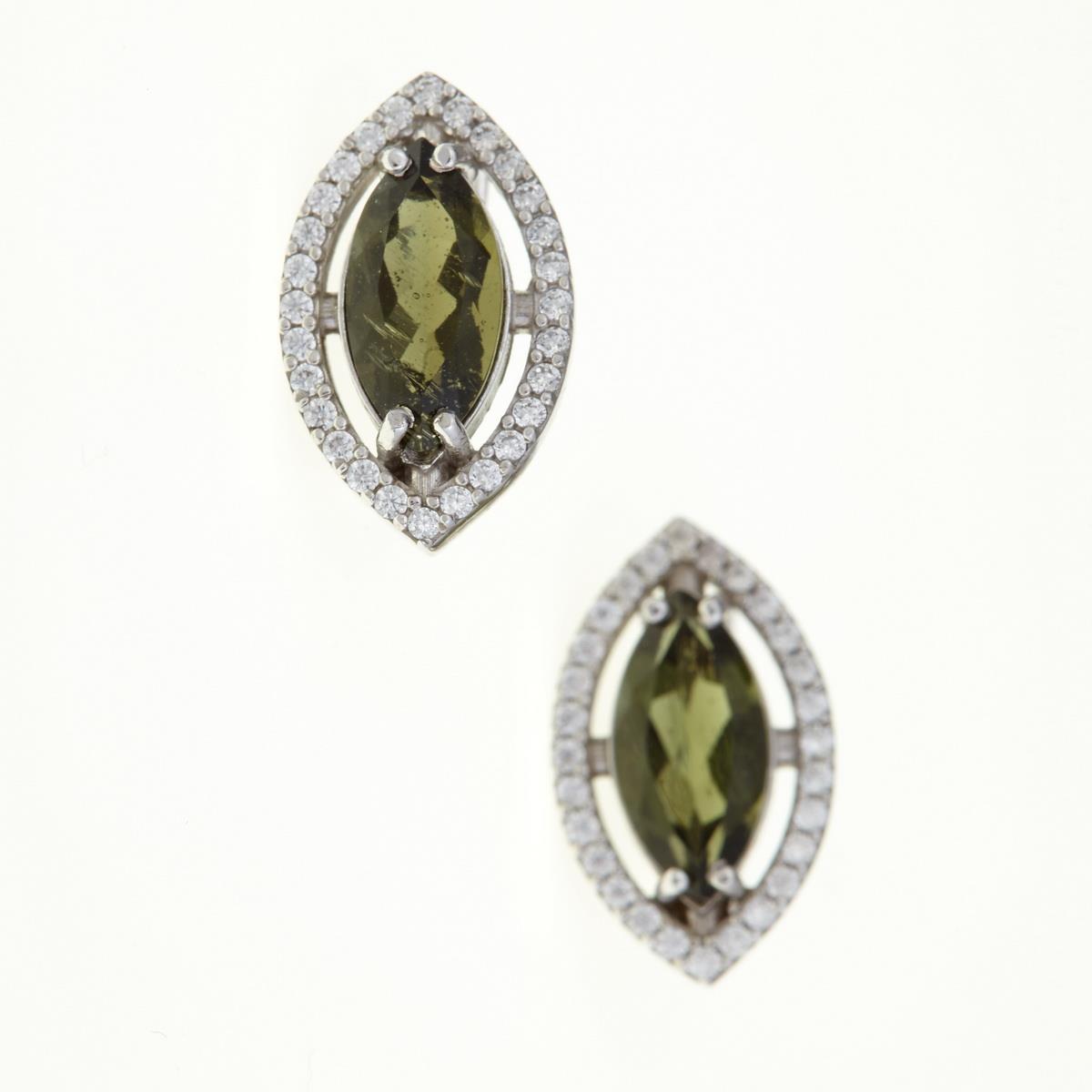 Silver earrings with moldavites and zirconia 052