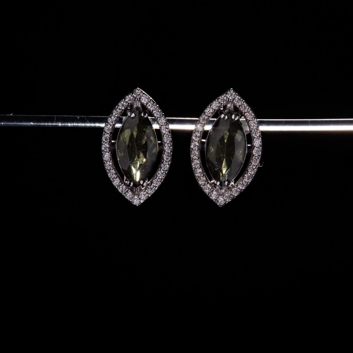 Silver earrings with moldavites and zirconia 052